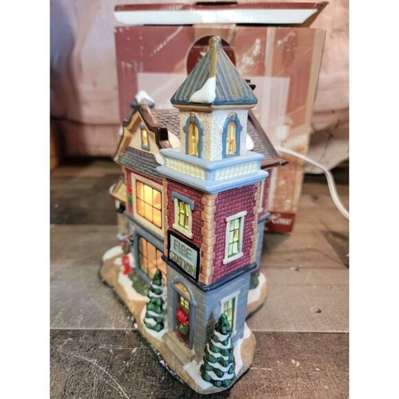 Enchanted Forest fire station porcelain lighted glass window house - Picture 4 of 8